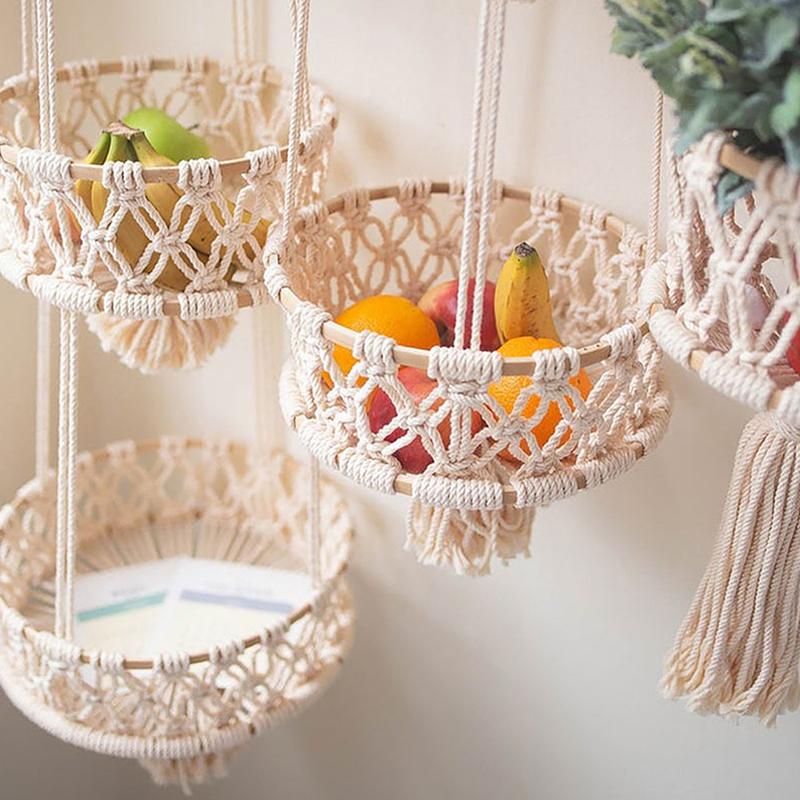 Macrame Wall Hanging Basket Storage Basket Decoration Rope Weaving Flower Pot Plant Hanger Hammock Organizer Bohemian Home Decor