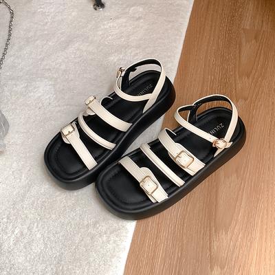 Летние новые сандалии на толстой подошве с ремешком через подъем женская уличная обувь высокого класса с пряжкой модные универсальные женские туфли на мягкой подошве