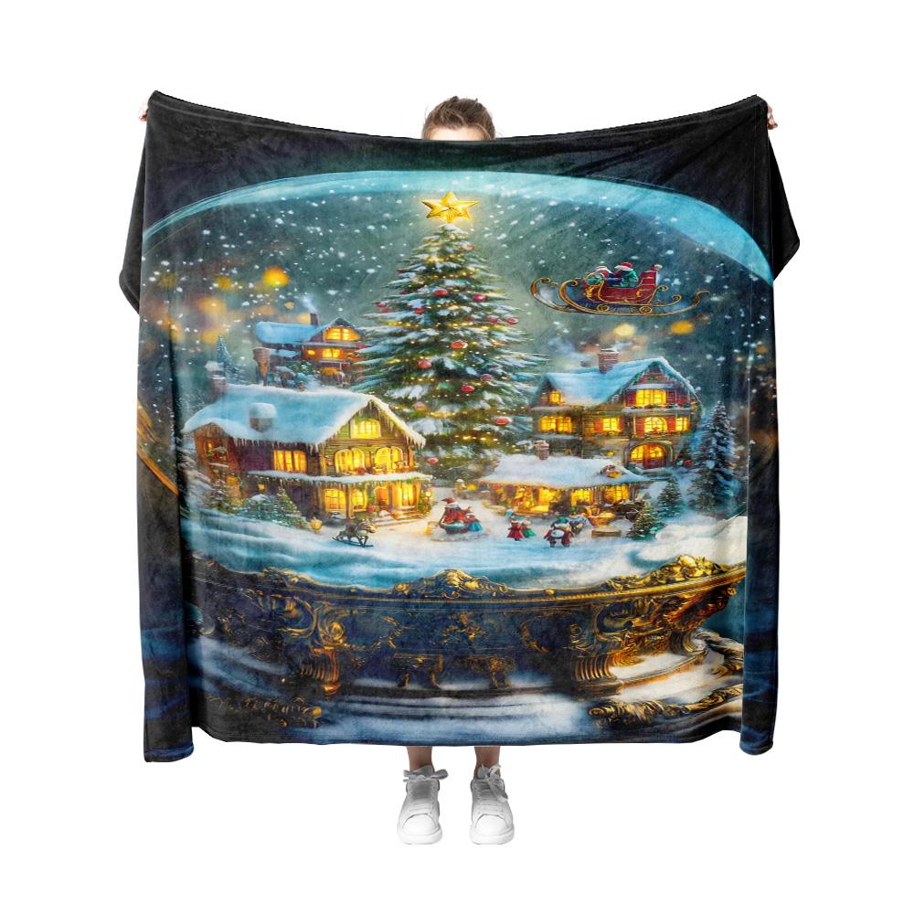Tuniu Winter Christmas Scene Fleece Blanket Sofa Bed Room Decorative Throw Blanket