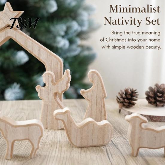 Stable Figurines Set Christmas Nativity Table Decorations, Wooden Scene Sculpture, Baby Decorations Saint And Animal for Holiday Party Home Decor Wood