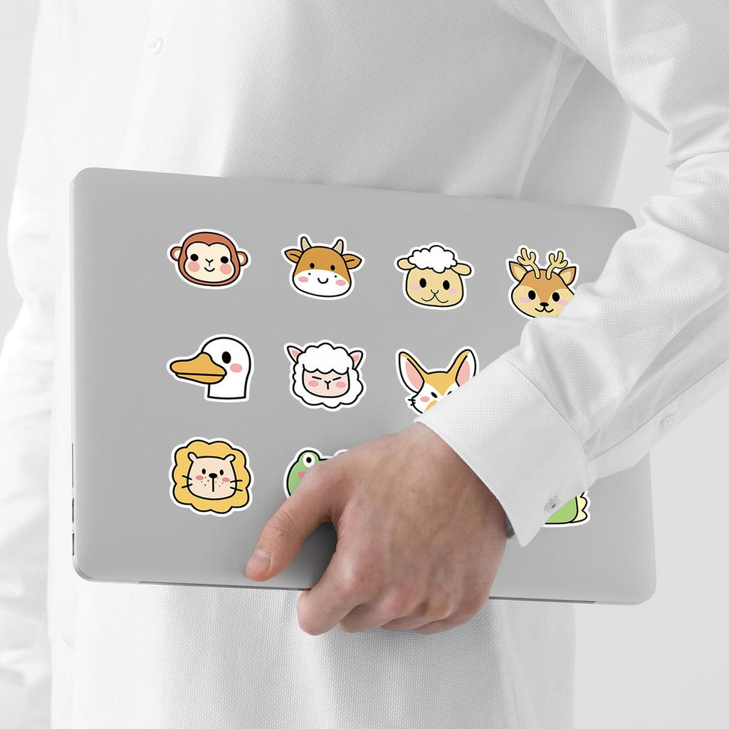 50 Cute Cartoon Animal Graffiti Stickers for Mobile Phones, Water Cups, Waterproof Decorative Stickers, Creative Animal Stickers