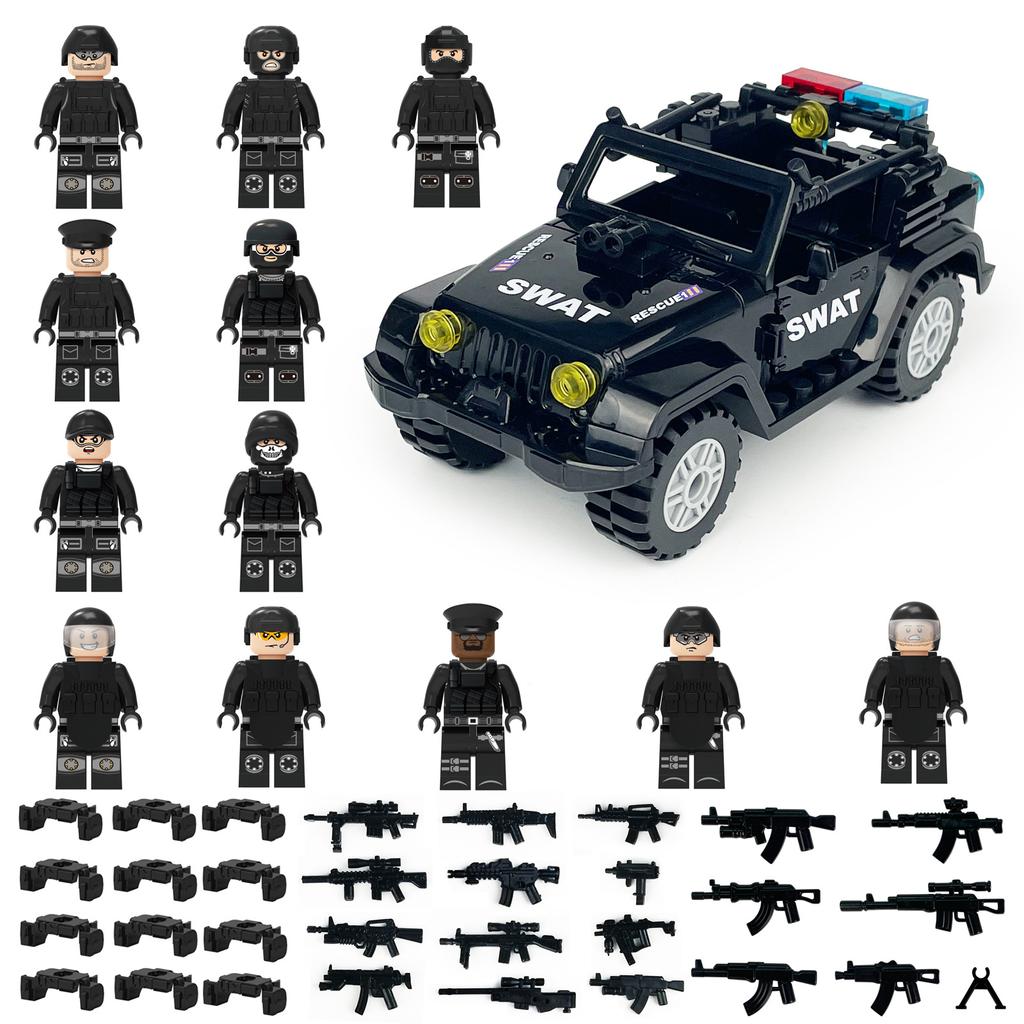 MOC Black SWAT Small Pellet Building Block Doll Police Car Off-road Vehicle Boy Military Set Building Toy
