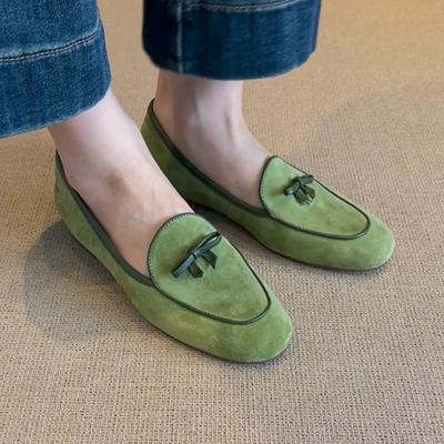 Версия из овчины увеличение внутренней высоты одинарная обувь женская обувь бант белый женская универсальная замшевая обувь на одной педали маленькие кожаные туфли