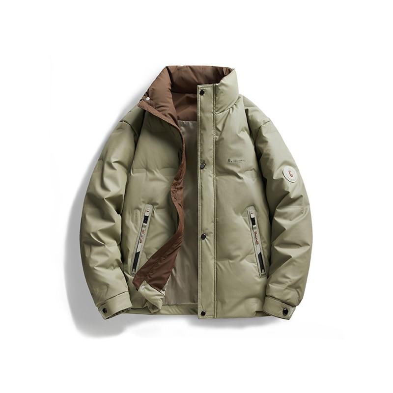 Mens Stand Collar Down Jacket Winter Thick Warm PU Surface Stain Resistant Short Coat