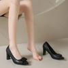 Модные Элегантные Туфли на Каблуке Женские Весна Осень Новые Бант Женский Темперамент Толстый Высокий Каблук Острый Носок Женская Обувь Однотонные Женские Каблуки
