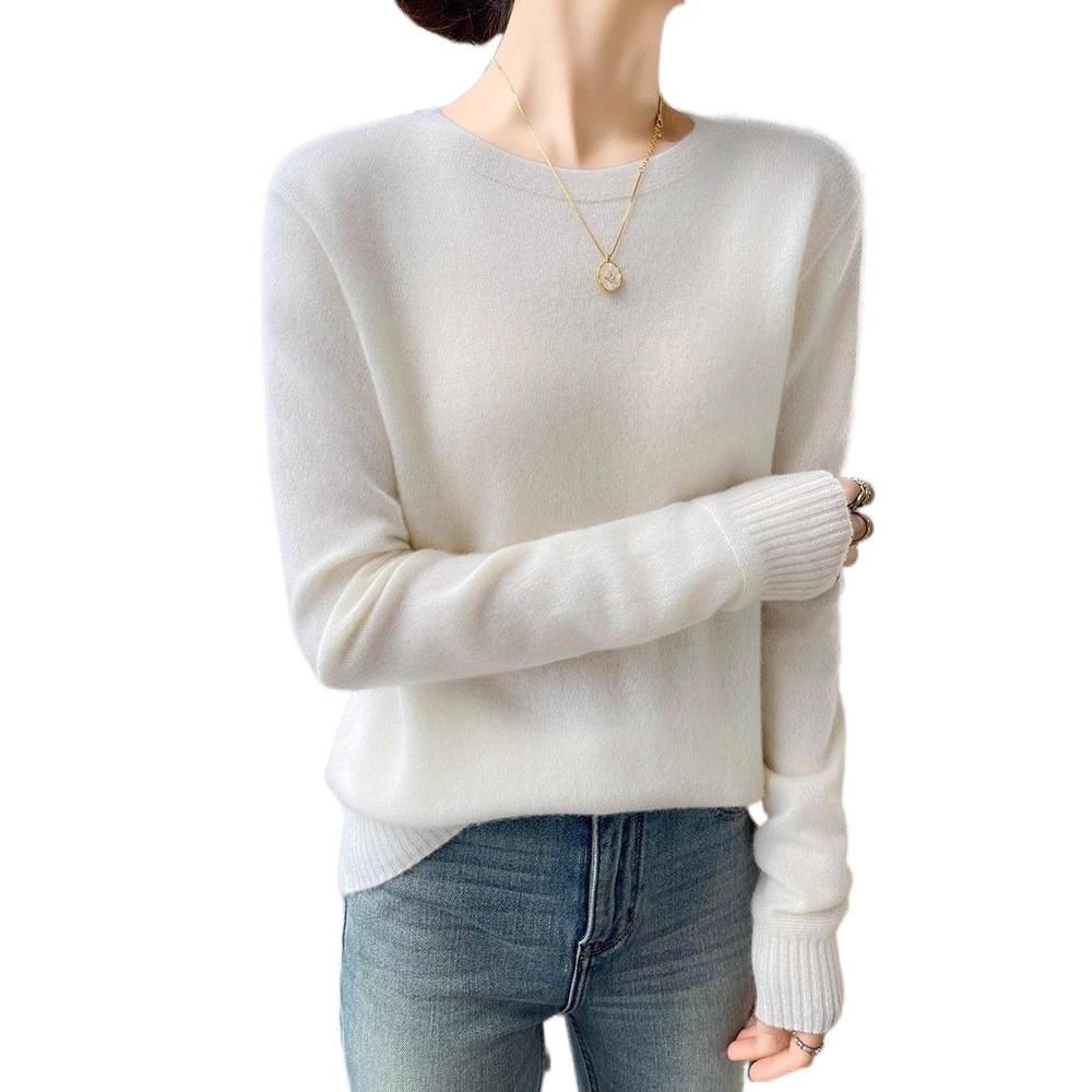 Women's Cashmere Slimming Long Sleeve Round Neck Sweater - Versatile Casual Top for Spring/Autumn