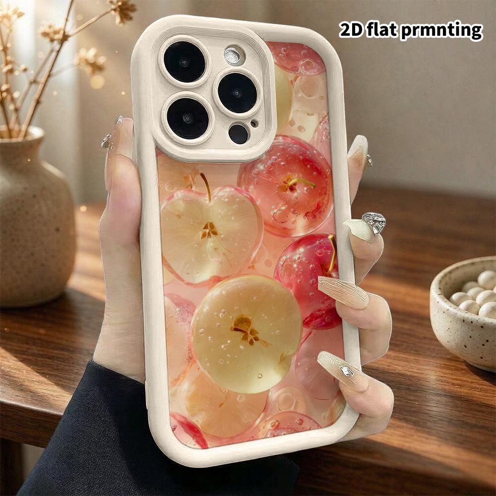 Phone case: 2D flat design suitable for iPhone 18, 17, 16, 15, 14, 13 Pro stepped protective case, Apple slice, Christmas and Halloween gift