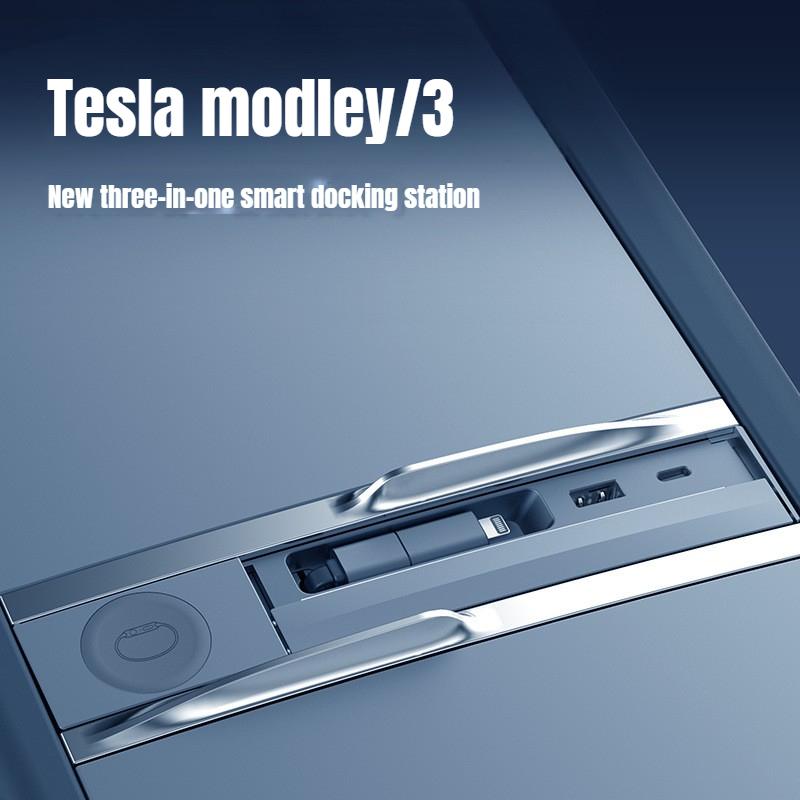 Применимо к новому Model 3/Y Tesla, расширительная док-станция для центральной консоли, с выдвижным кабелем, адаптер-удлинитель для беспроводной зарядки