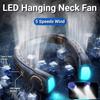 Портативный вентилятор для шеи со светодиодным цифровым дисплеем, безлистный, бесшумный, мини-электрический вентилятор, перезаряжаемый через USB, 5-скоростной охладитель для шеи с атмосферной подсветкой
