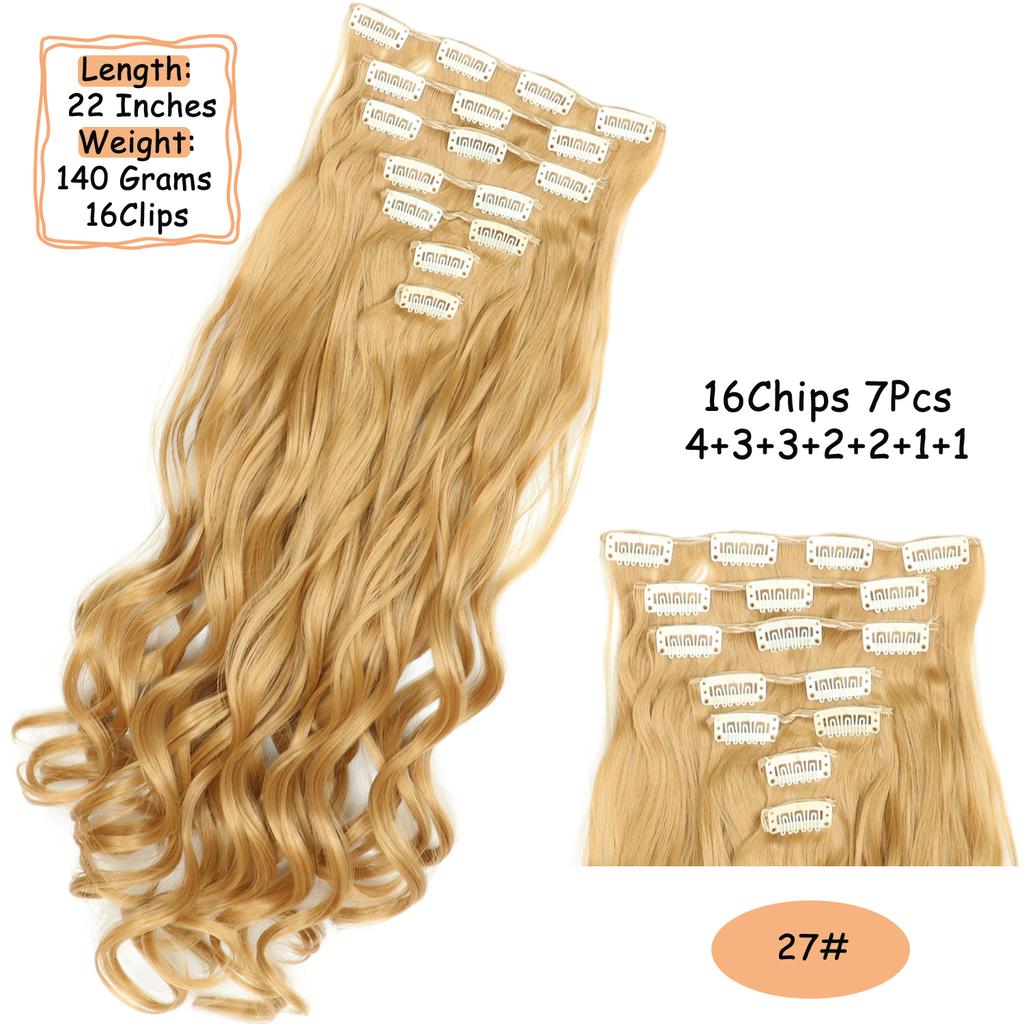 Synthetic Wavy Clip In Hair Extensions Clip In Hair Extensions For Women Full Head Thick Soft Clip In Hairpieces Daily Party