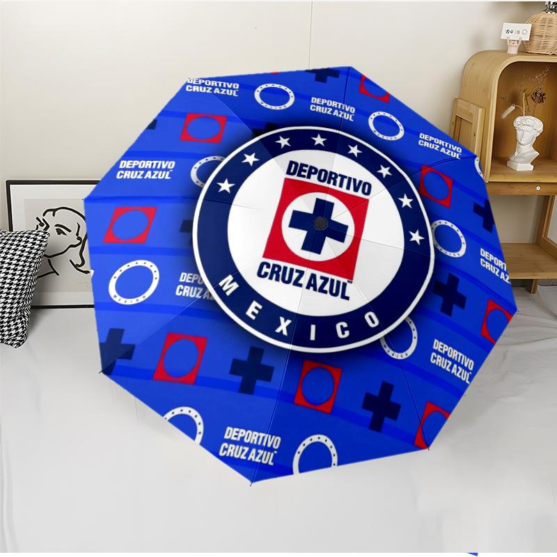 Cruz Azul Themed Fashionable Automatic Opening/Closing Folding Umbrella. Portable and Foldable, Ideal for Gift, Travel, and Daily Use.