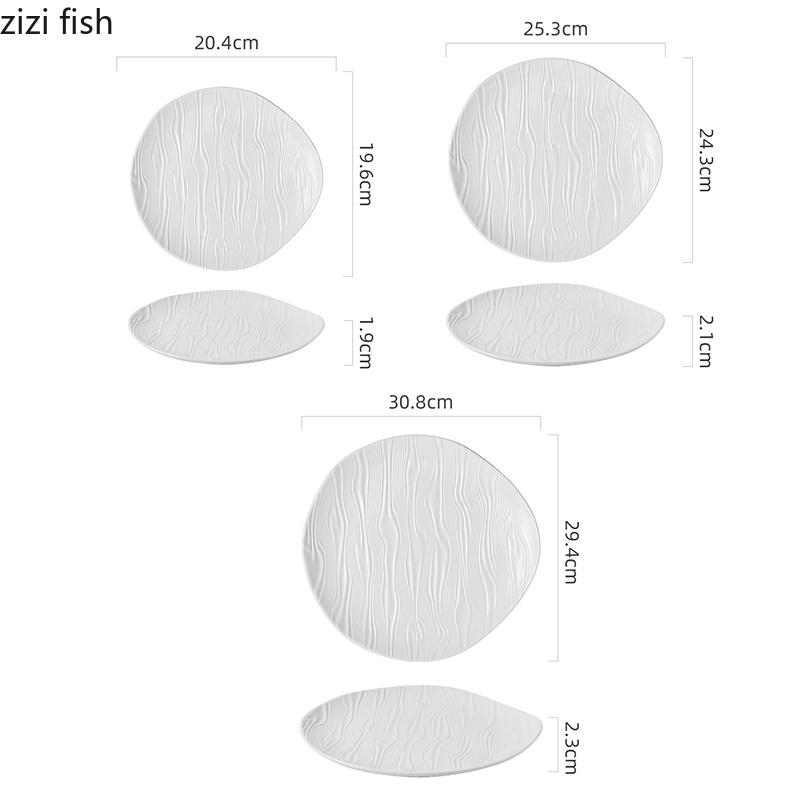 Керамическая мелкая тарелка с эффектом водной ряби, белая, нестандартная, салатная тарелка, тарелка для стейков, десертные тарелки, креативная посуда для ресторана