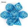 7 Pcs Blue White Gear Wheel Metal Dice Hollow Metal Polyhedral Dice Set Suitable for Role-Playing RPG  Board Game Card Game