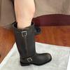 Версия из коровьей кожи~ старые полированные кожаные ретро ботинки женские на толстом каблуке высокие рыцарские сапоги на толстой подошве ковбойские сапоги длинные сапоги
