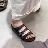 Retro Belt Buckle One-word Slippers Women's Flat Bottom Versatile Lazy Person Wearing Shoes Outside with One Foot
