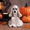 Desktop Halloween Decor Ghost Figurine, Scary Face Statue, Resin Spooky Wrinkled Robe Statue White Decoration for Indoor Home, Office, Desk Ornament