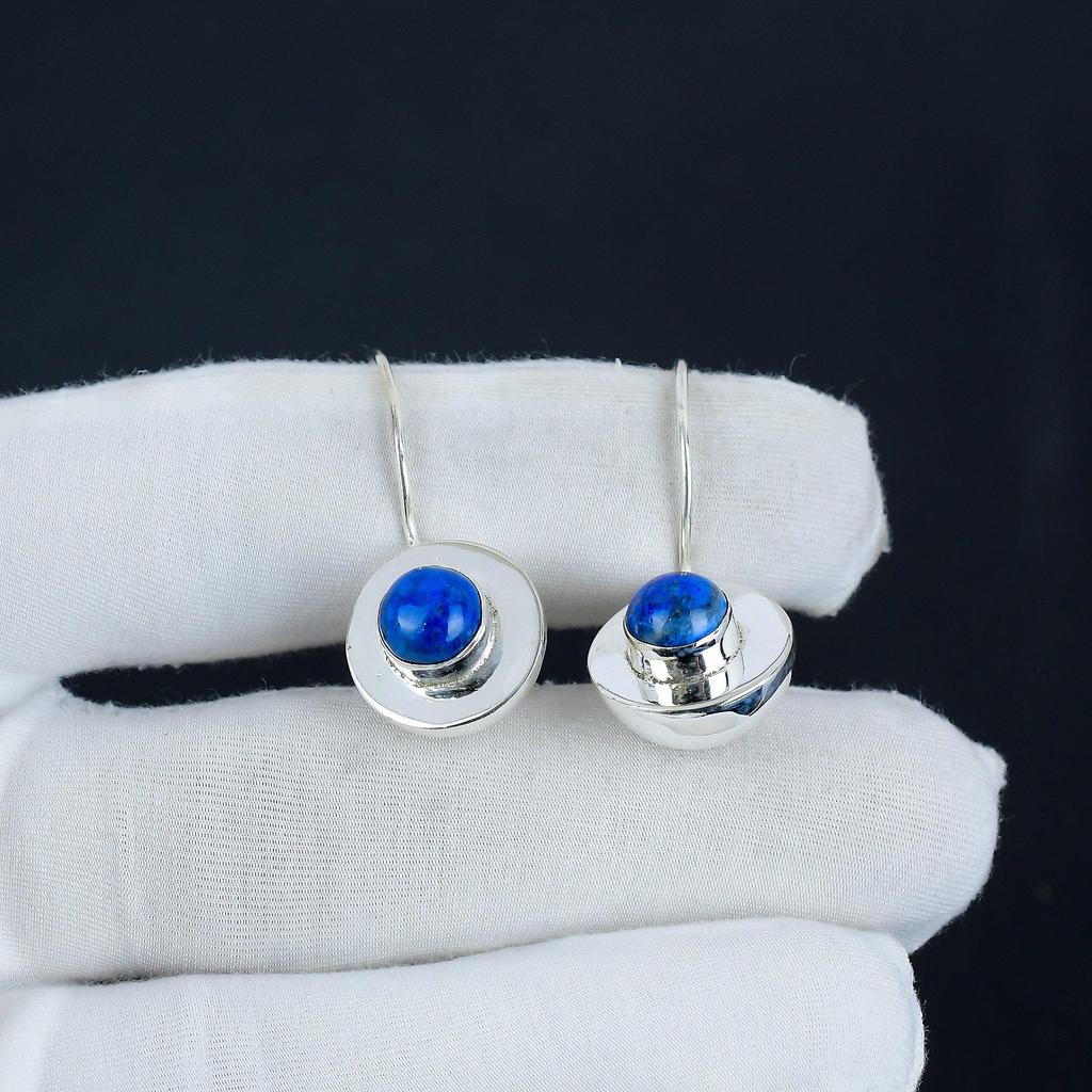 Серьги-кольца с натуральным лазуритом, серьги из стерлингового серебра 925 пробы, серьги-подвески из серебра ручной работы в стиле бохо, подарок на день рождения