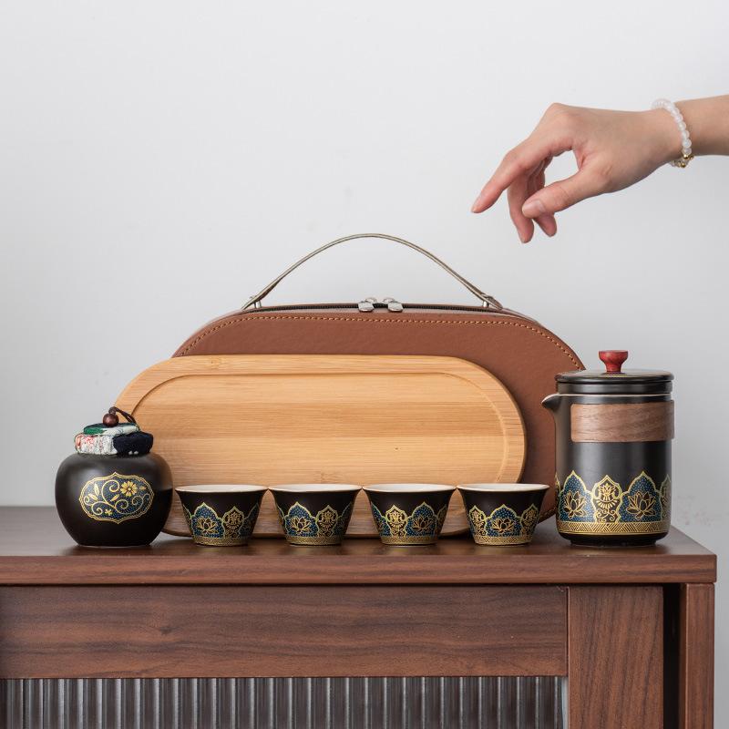 Японский походный дорожный набор для чая кунг-фу, заварочный чайник, керамическая чашка куайкэ, чайный поднос, портативный, бизнес-подарок