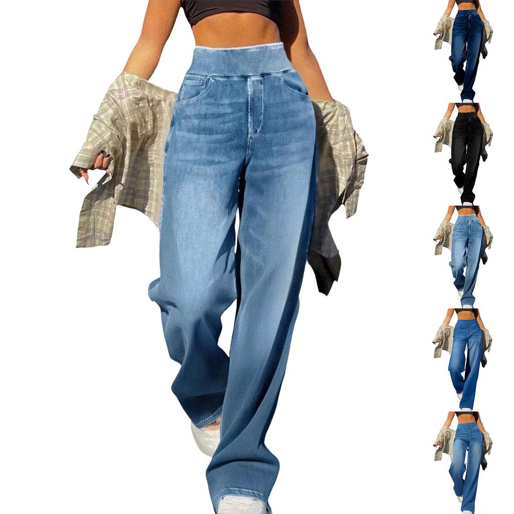 Women's Casual Loose Comfortable Fashionable Solid Color Wide-leg Jeans
