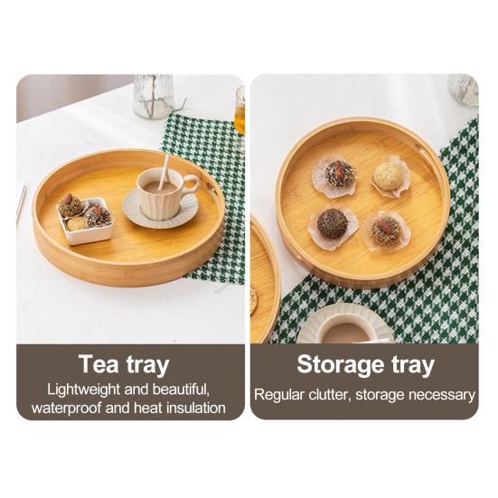 Бамбуковый поддон, круглый сервировочный поднос с ручками, универсальный прочный бамбуковый поднос для хранения для домашней кухни, вечеринки