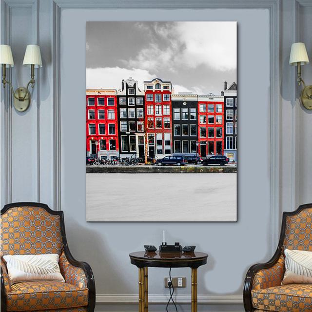 Картина на холсте в скандинавском стиле, Лондонская улица, черный, белый, красный, с изображением зонтика для гостиной, украшения стены дома, без рамки