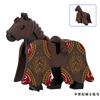 1pcs Medieval Horses Grey Bodies Blue Saddle Blankets White Horse Emblems Yellow Trims Building Block