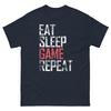 Потертая футболка для геймера EAT SLEEP GAME Repeat Tee Смелая игровая жизнь Подарок Футболка с принтом Короткий рукав Унисекс Женская Всесезонная