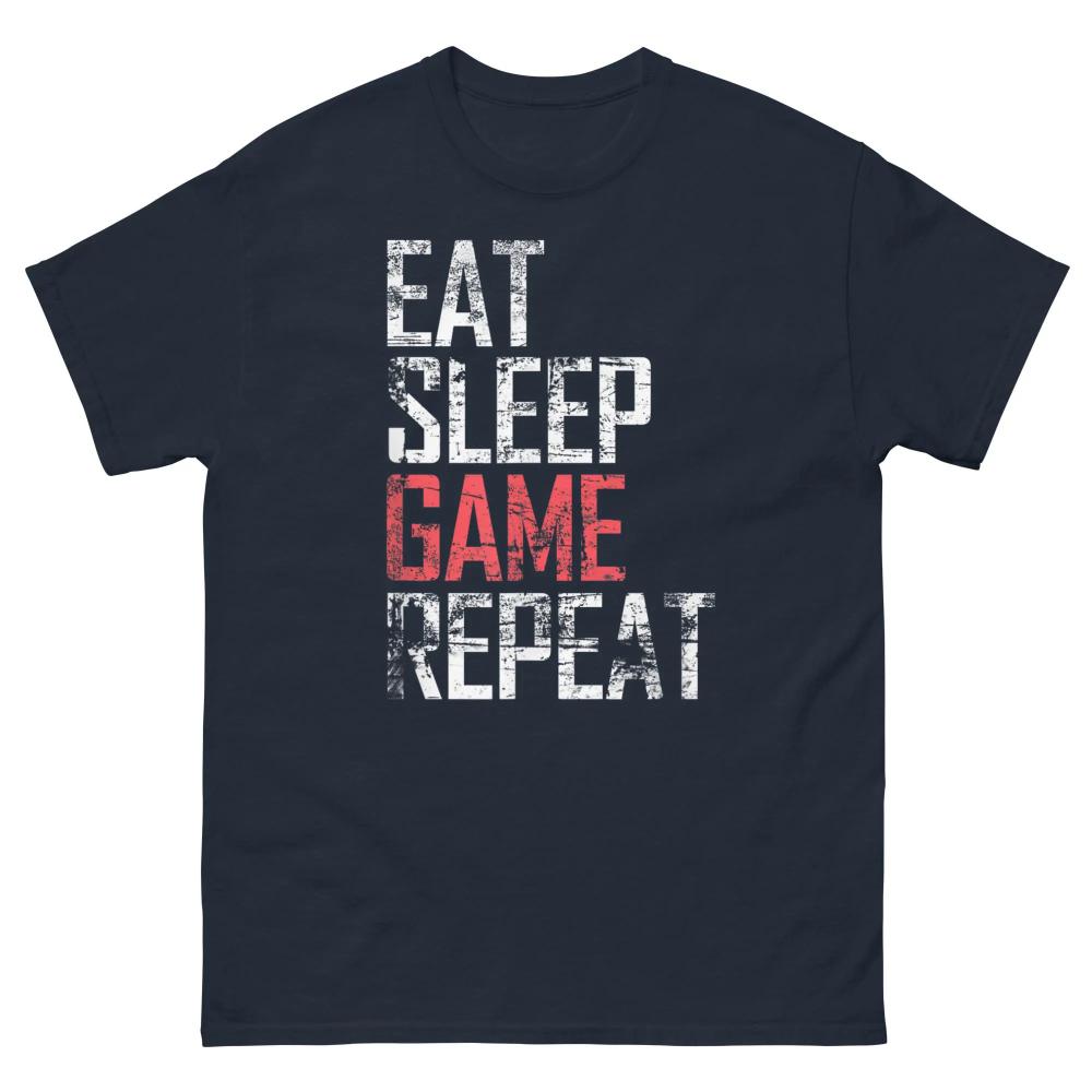 Потертая футболка для геймера EAT SLEEP GAME Repeat Tee Смелая игровая жизнь Подарок Футболка с принтом Короткий рукав Унисекс Женская Всесезонная