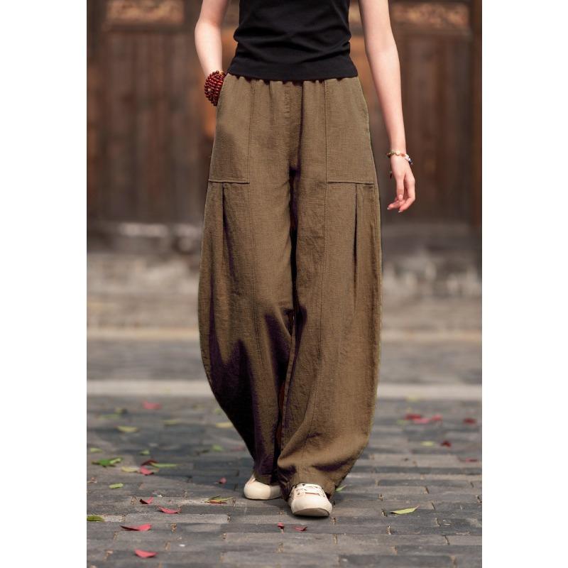 Японские свободные повседневные шаровары из хлопка и льна на весну и осень больших размеров для женщин