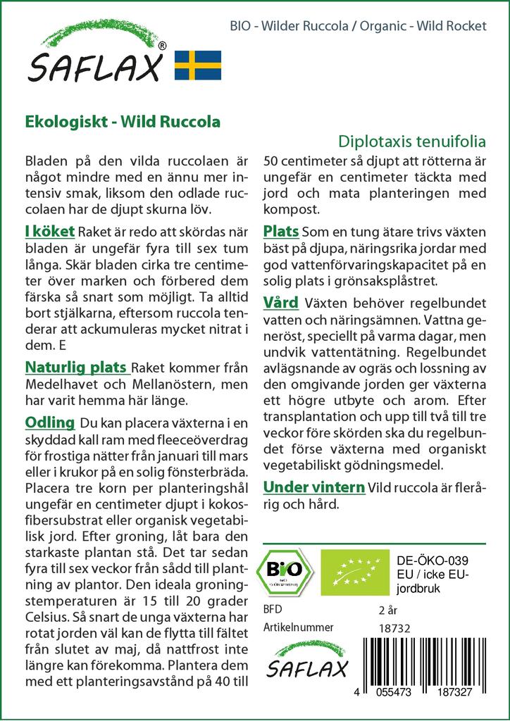 SAFLAX Garden in the Bag - Органический - Wild Rocket - 1500 семян - С субстратом в подходящем мешке - Diplotaxis tenuifolia