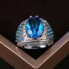 Huitan Luxury Big Sky Blue Oval CZ Women Finger Rings Noble Birthday Party Anniversary Gift Ring for Lady Bright Classic Jewelry