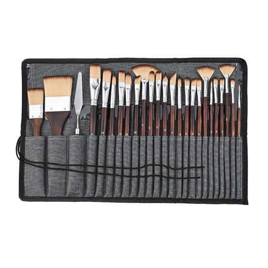26Pcs Nylon Paint Brush Set Watercolor Acrylic Paint Brushes with Flat Round Fan Shapes Portable Paintbrush Kit for Students Artists Oil Painting