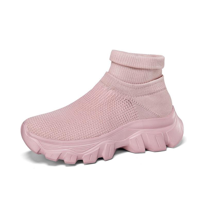 Autumn and Winter New Platform Socks Shoes Fly-woven Sports Short Boots Women's Boots Large Size One-pedal Socks Shoes Solid Color Casual Shoes
