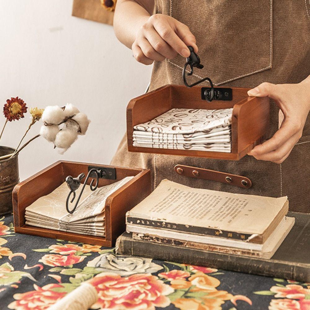 Wooden Desktop Napkin Box Large Capacity Napkin Holder Versatile Tissue Storage Organizer Homestay