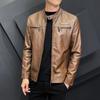Повседневная мотоциклетная ветровка на молнии с воротником-стойкой, куртка из искусственной кожи, мужская тонкая модная шерстяная подкладка высокого качества, уличная одежда