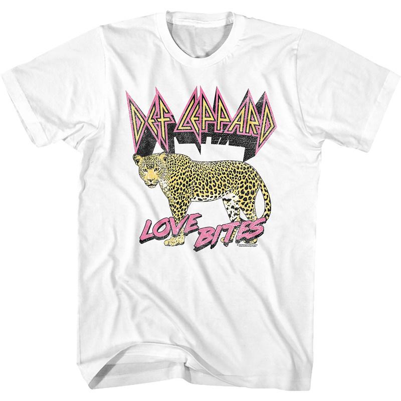 Fit 1980s Def Leppard Men's T-shirt with Leopard Pattern Directly Sprayed
