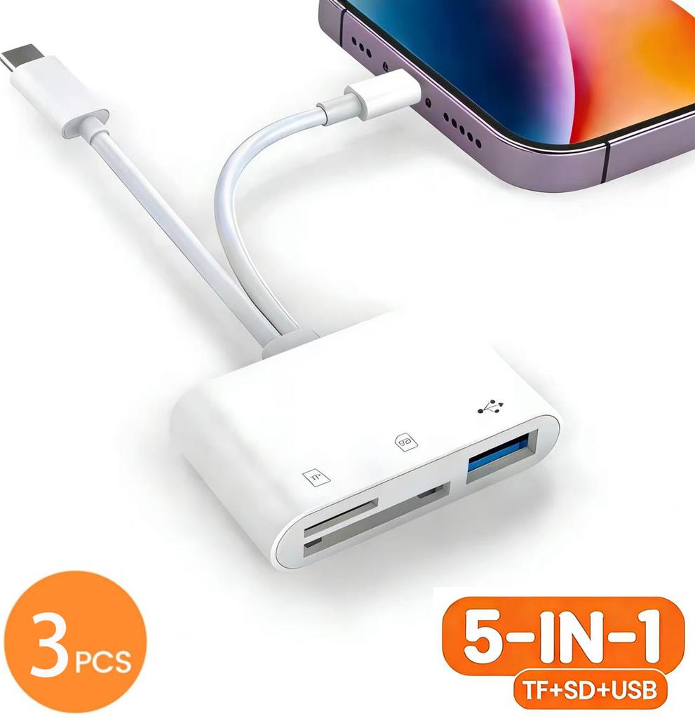 5-в-1 USB 3.0 Картридер Lightning Type C SD TF Адаптер для карт памяти для iPhone MacBook Samsung Android Телефон Ноутбук