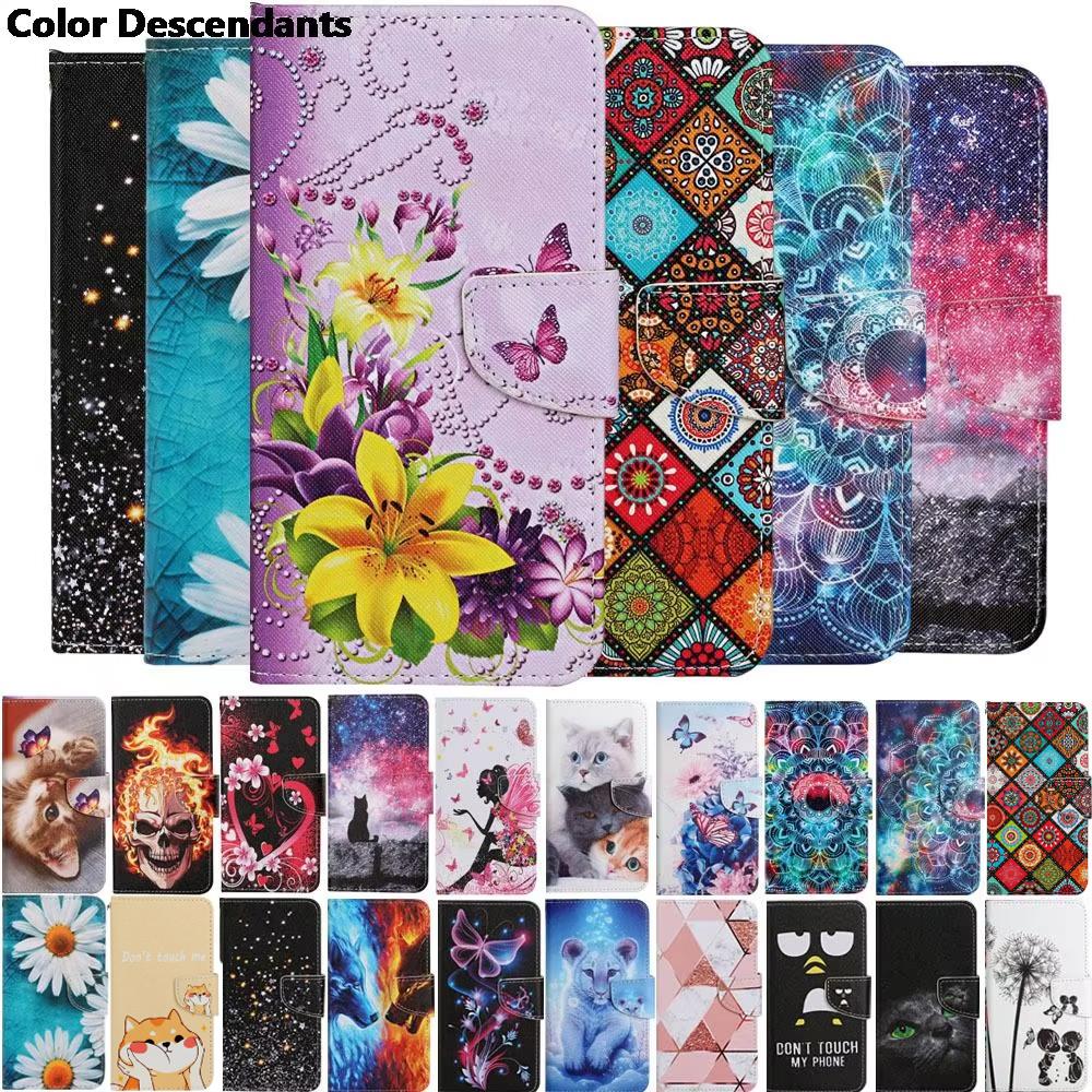 Painted Leather Case for Redmi Note 8 9 10 11 Pro 9S 9C 9A 9T Flip Wallet Card Slot Holder Phone Book Cover Flower Cat