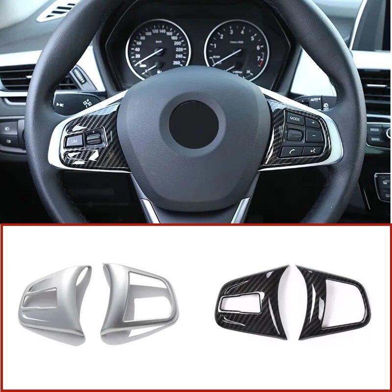 2Pcs Car Steering Wheel Buttons Frame Decoration Cover Trim Fit For BMW X1 F48 2016-18 2 Series Active Tourer F45 Accessories