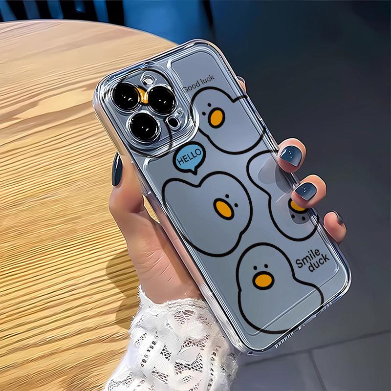 Cute Line Duck Phone Case For IPhone 17 16 16e 14 13 12 11 15 Pro Max 17 Air 15 Plus Soft Silicone Anti-drop Airbag Cover Funda