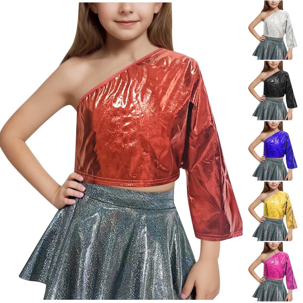 Женские топы с одним плечом, вечерние, блестящие, укороченные, с длинным рукавом