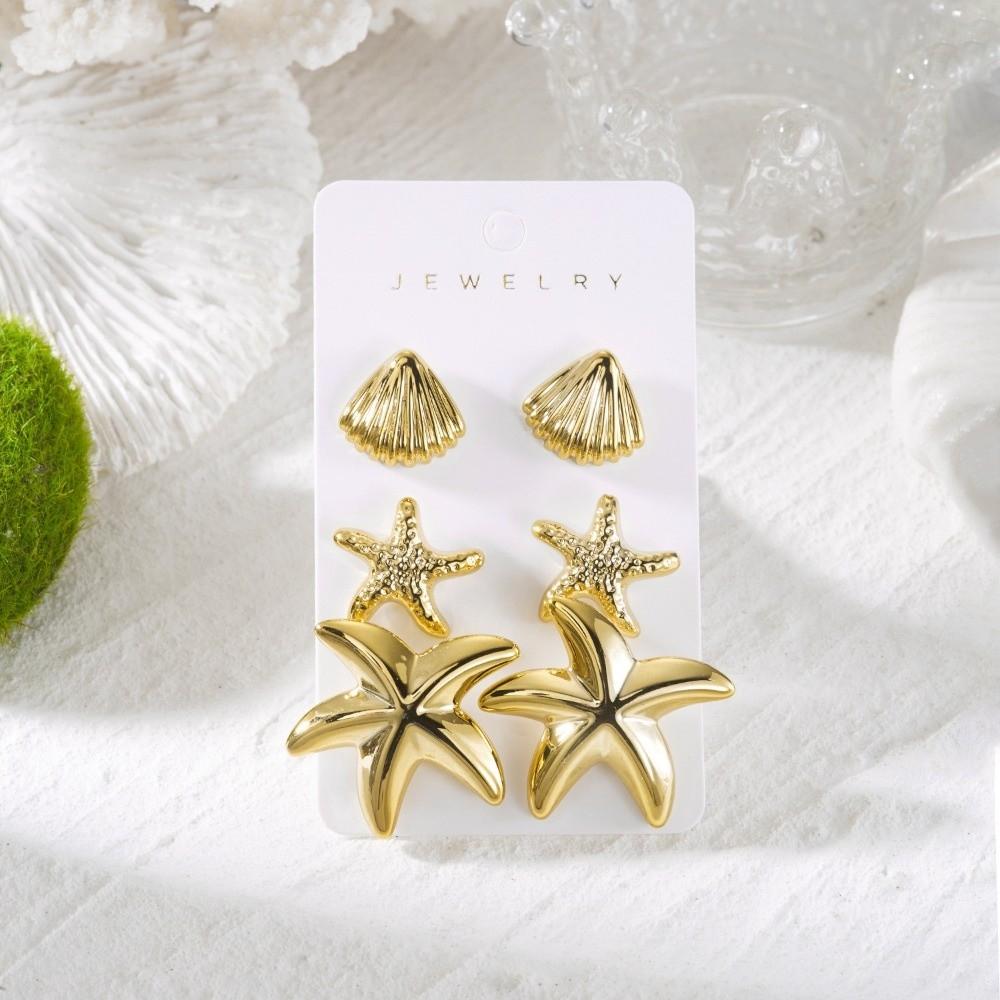3 Pairs Bohemian Ocean Style Earrings Starfish Ear Studs Vintage Dangle Earring Women Accessories