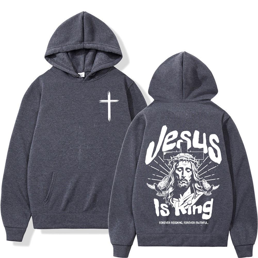 Jesus Is King Christian Bible Verse Hoodies Men Women Clothing Fashion Long Sleeve Sweatshirts Fleece Casual Oversized Pullover