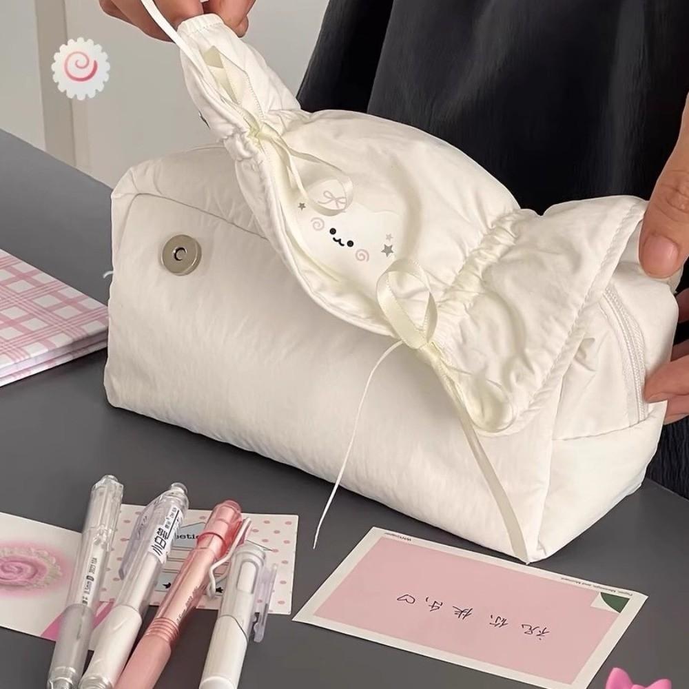 Large-Capacity Pen Pouch Cute Bow Stationery Storage Bag Stationery Pencil Bag Student