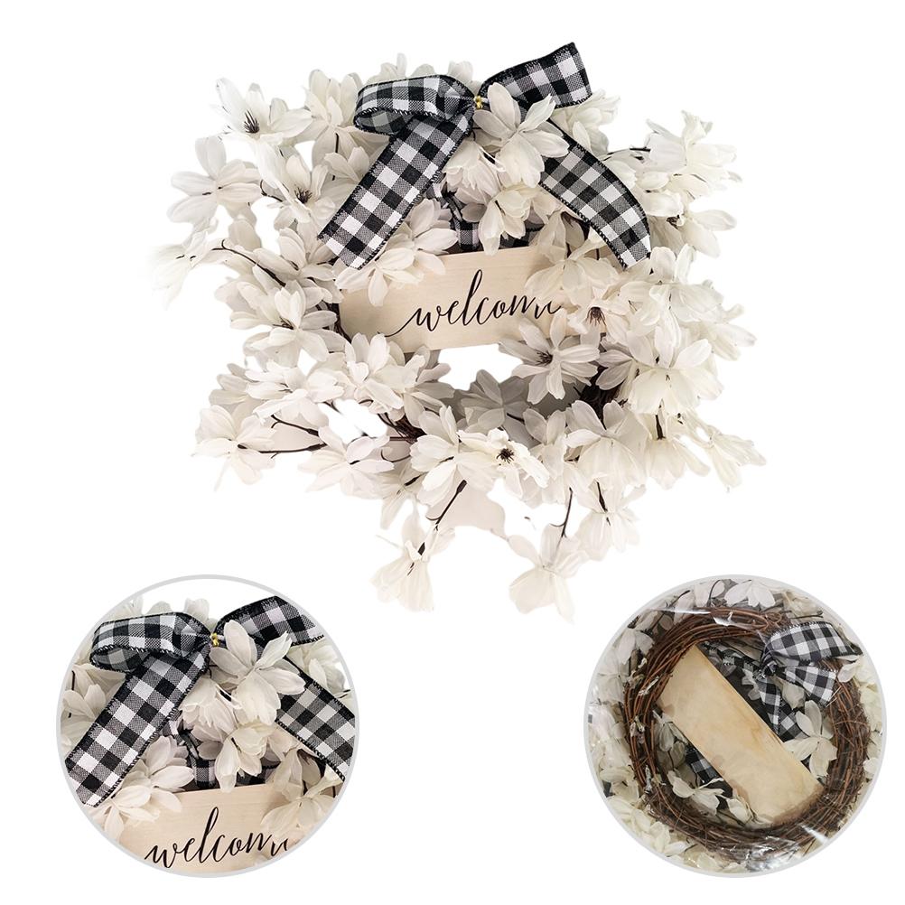 Artificial Flower Wreath White Dogwood Hanging Wreath Welcome Wreath DIY Decor for Front Door Home Wall Porch Patio
