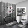 4 PCS Full Set Bathroom Set Shower Curtain Bath Non-Slip Floor Mat Carpet Home Bathroom