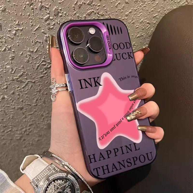 Cool Pink Five-Pointed Star Phone Case For IPhone 16 15 14 13 12 11 Pro Max Laser Hard Shockproof Cover Case Funda Bumber