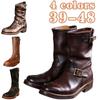 Men's Leather Round Head Middle Top Cowhide Cowboy Boots Flat Bottomed Boots