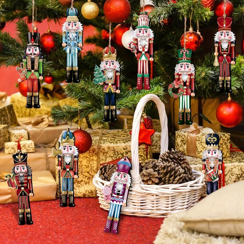 12Pcs Nutcracker Wooden Decorative Set - Christmas Gift, Party Decoration And Home Decor