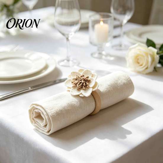 Spring Table Decor Accessories 6Pcs Linen Flower Napkin Rings, Wooden Ring Rustic Holders, Wedding Setting Farmhouse Rings for Bridal Shower